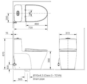 Bảng vẽ kích thước Bồn Cầu INAX AC-989VN (AC989VN)