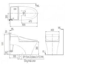 Bản vẽ bệ xí bệt Inax&nbsp;1008