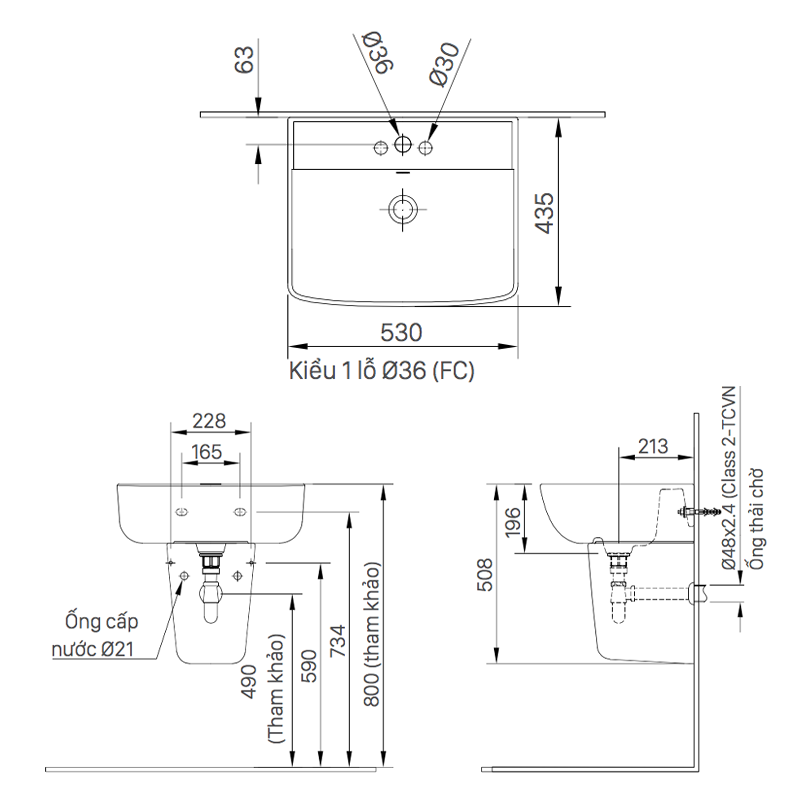 Bản vẽ kích thước chậu rửa lavabo INAX L-312V treo cao cấp