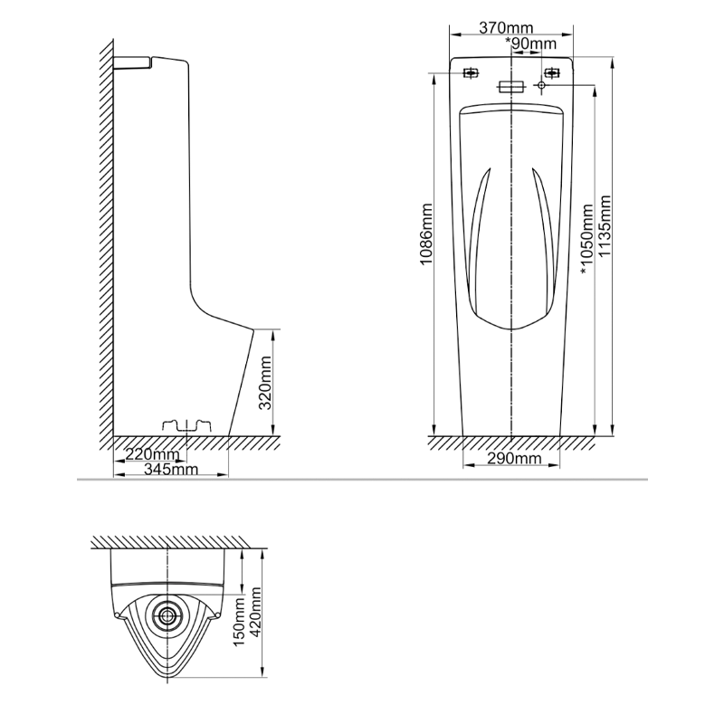 Bản vẽ kỹ thuật của bồn tiểu cảm ứng AFU-600VAC 220V