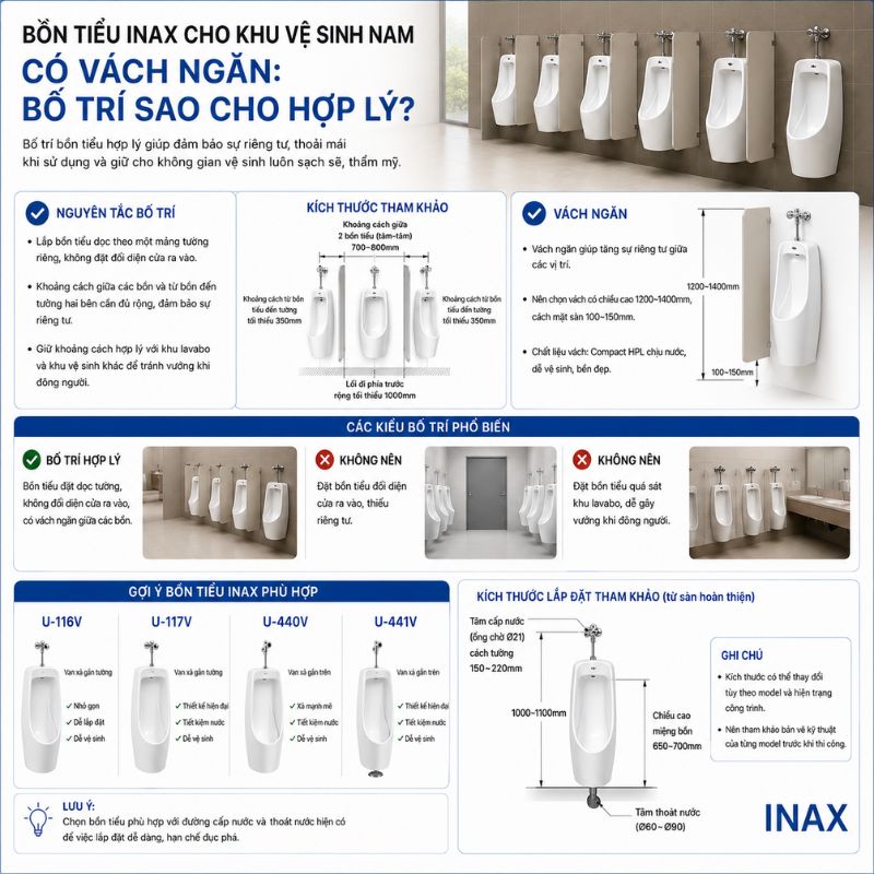 Bồn tiểu INAX cho khu vệ sinh nam có vách ngăn: Bố trí sao cho hợp lý?